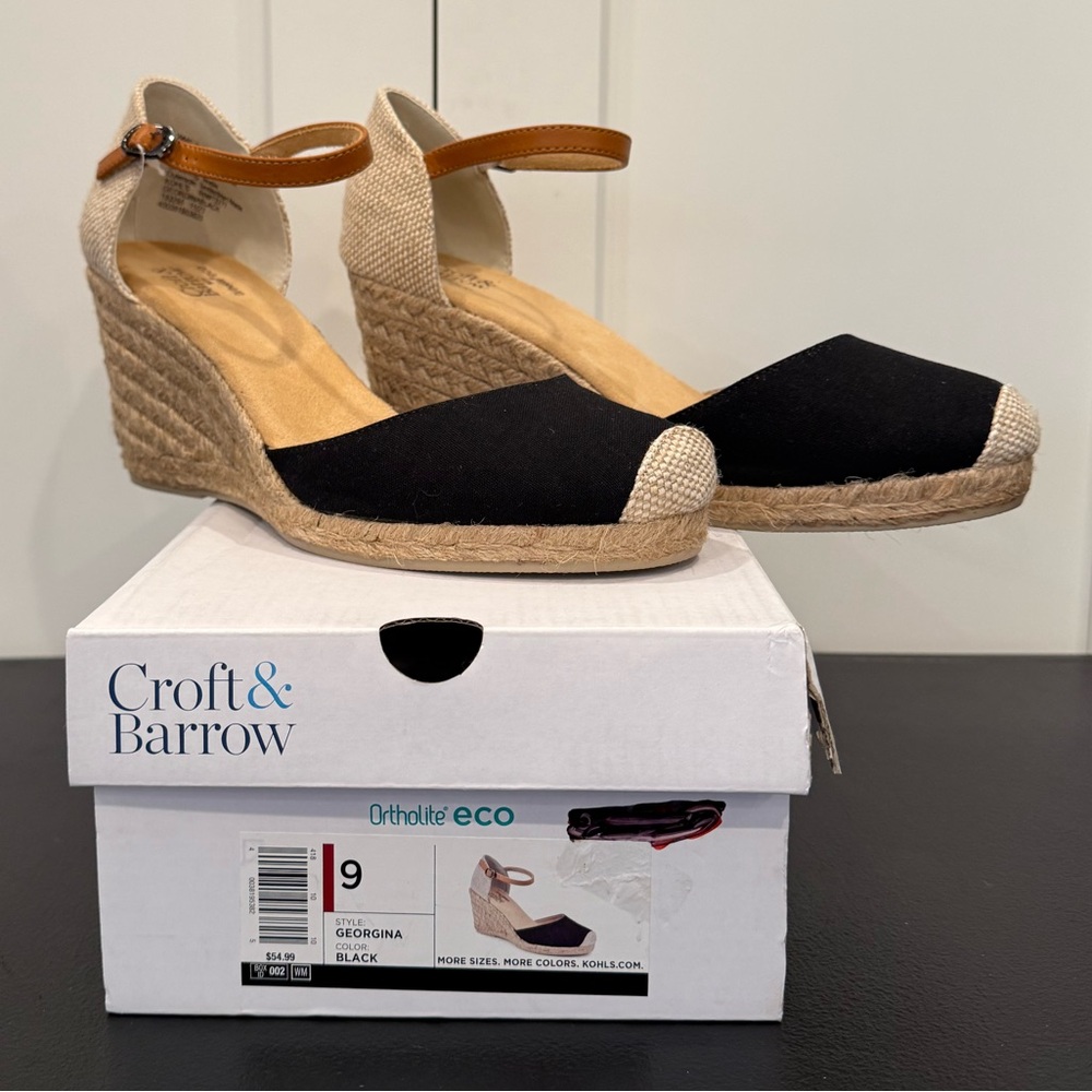 New - Ortholite Eco Black Wedge Sandals - Georgiana, 9